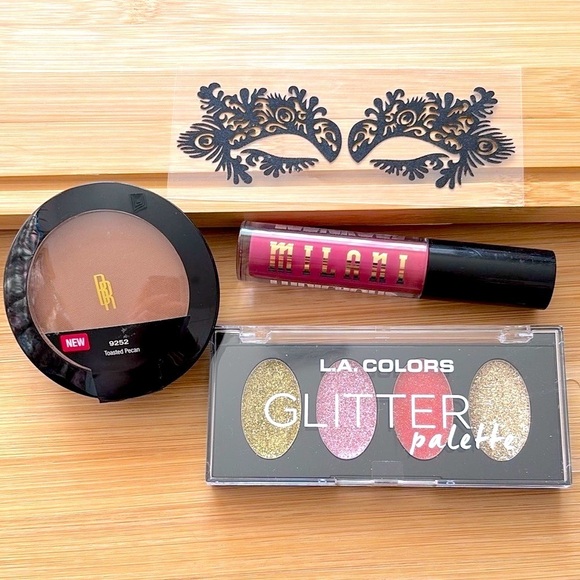Brand New Makeup Bundle Milani Lip Glitter Eye Palette Tattoo Eye Mask Powder - Picture 1 of 14